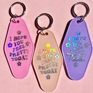 Positive Affirmations You Look Pretty Motel Keychain in Nude Pink